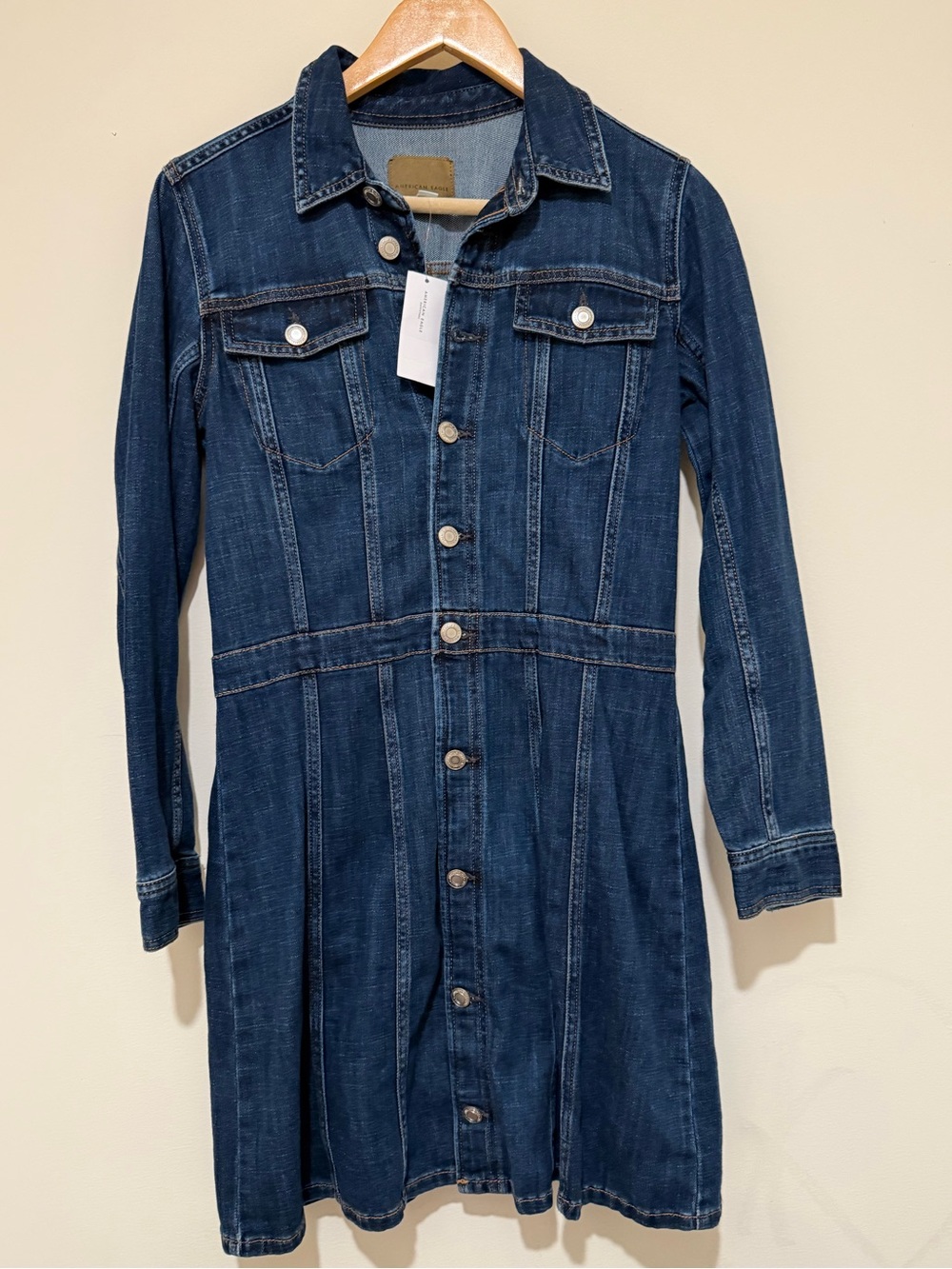 American Eagle Outfitters Dark Blue Denim Button-Front Jacket Dress